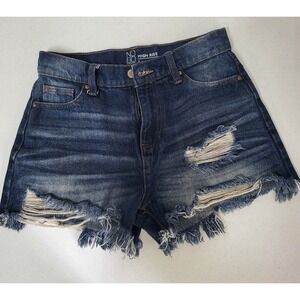 No Boundaries Womens Juniors Dark Wash High Rise Cut off Ripped Shorts Size 3